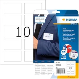 Herma Namensetiketten Acetatseide, 80x50mm, ablösbar, weiß, 10 Blatt (100 Etiketten)