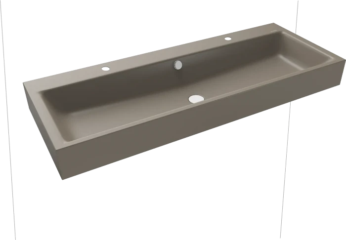 Kaldewei Puro Wand-Doppelwaschtisch 120x46cm mit Überlauf, 2x1 Hahnlochbohrung, Perl-Effekt, warm grey 60
