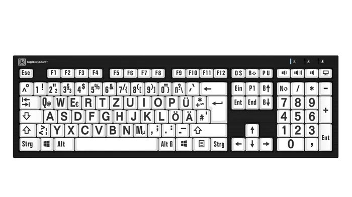LogicKeyboard Nero Slim Line LargePrint PC, Black on White, USB, DE