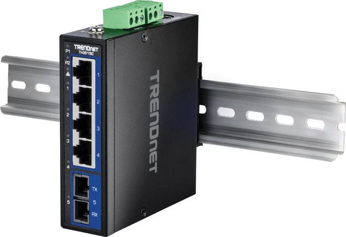 TRENDnet TI Hardened Industrial Railmount Gigabit Switch, 4x RJ-45, 1x SC-Duplex