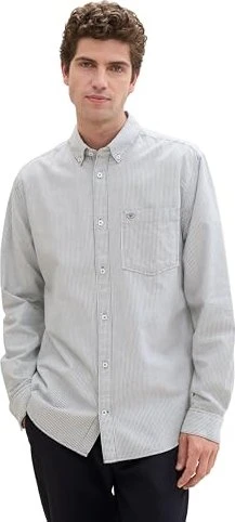 Tom Tailor Regular Fit Logo-Stickerei Hemd langarm white/navy stripe (Herren)