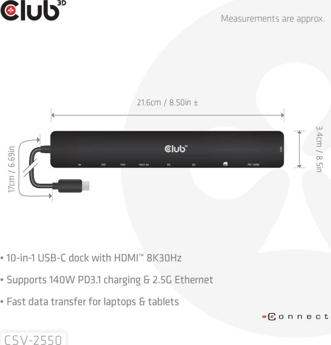 Club 3D 10-in-1 Hub USB Typ-C 140W, USB-C 3.1 [Buchse]