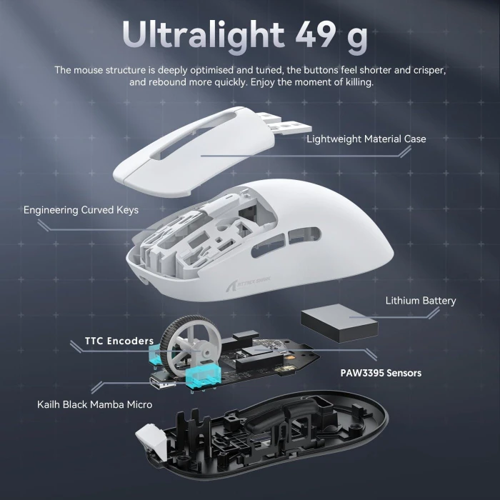 Attack Shark X3 Wireless Gaming Mouse weiß, USB/Bluetooth