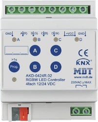 MDT RGBW LED Controller AKD 4-fach, 4/8A, 12/24V CV LED, 4TE REG (AKD-0424R.02)