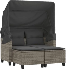 vidaXL Gartensofa mit Dach und Hockern 2-Sitzer grau