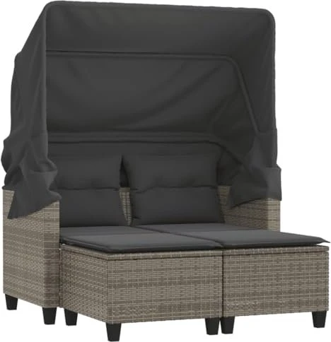 vidaXL Gartensofa 2-Sitzer mit Dach und Hockern