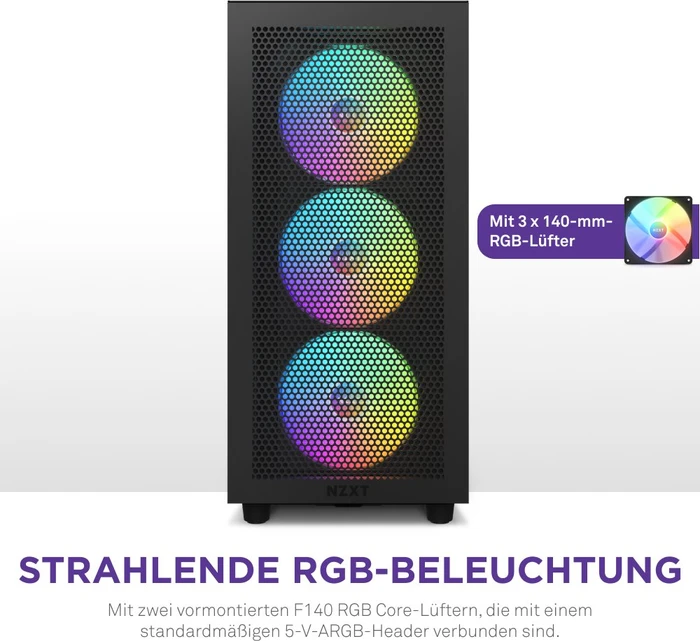 NZXT H7 Flow RGB Black, schwarz, Glasfenster