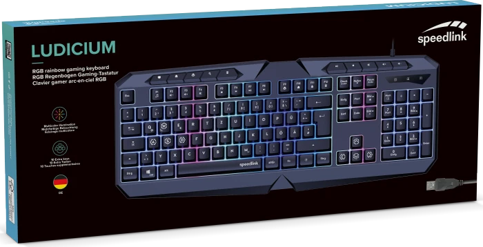Speedlink Ludicium RGB Rainbow Gaming Keyboard, schwarz, USB, DE