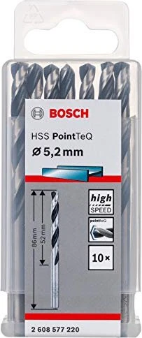 Bosch Professional HSS PointTeQ Spiralbohrer, 5.2x52x86mm, 10 Stück