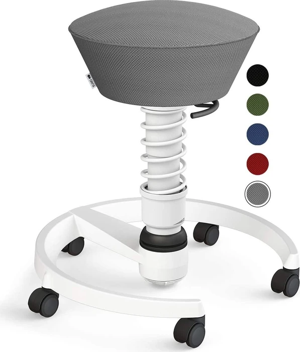 Aeris Swopper Air New Edition Bürohocker mit Rollen, Feder Standard, Gestell Alu weiß, Bezug Mesh-Gewebe grau