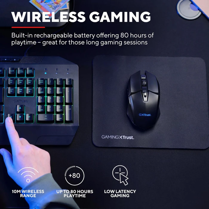 Trust Gaming GXT 112 Felox Wireless Gaming Mouse & Mauspad, schwarz, USB