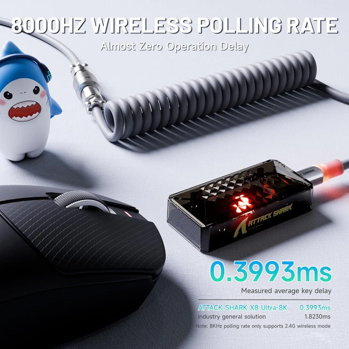 Attack Shark X8 Ultra 8KHz Tri-mode Wireless Gaming Mouse, schwarz, inkl. Grip Tape, USB/Bluetooth