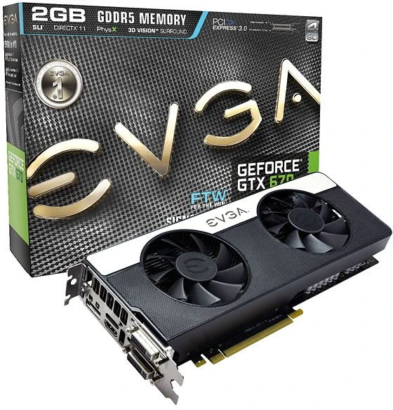 EVGA GeForce GTX 670 FTW Signature 2, 2GB GDDR5, 2x DVI, HDMI, DP