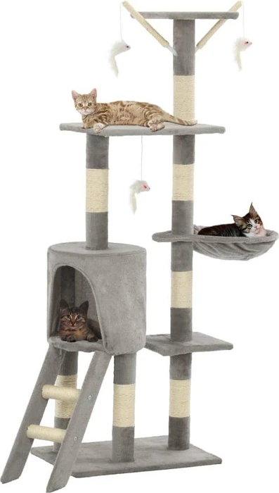 vidaXL Katzen-Kratzbaum mit Sisal-Säulen, 138cm, beige/grau