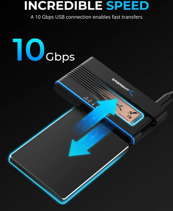 Sabrent PCIe NVMe + 2.5/3.5" SSD/HDD Converter, M.2 Dockingstation mit Klon-Funktion, USB-C 3.1
