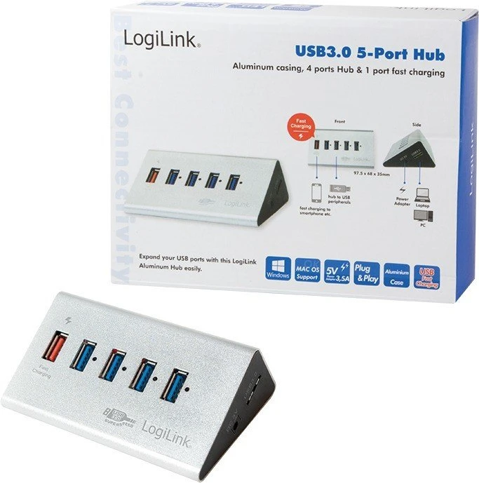 LogiLink Aluminium USB-Hub, 5x USB-A 3.0, USB 3.0 Micro-B [Buchse]