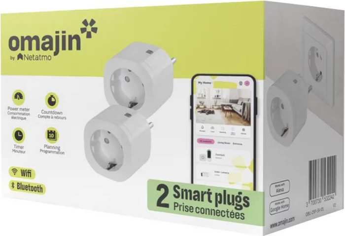 Netatmo Omajin Smart Plug Zwischenstecker, 3680W, Typ F, Smart-Steckdose, 2er-Pack