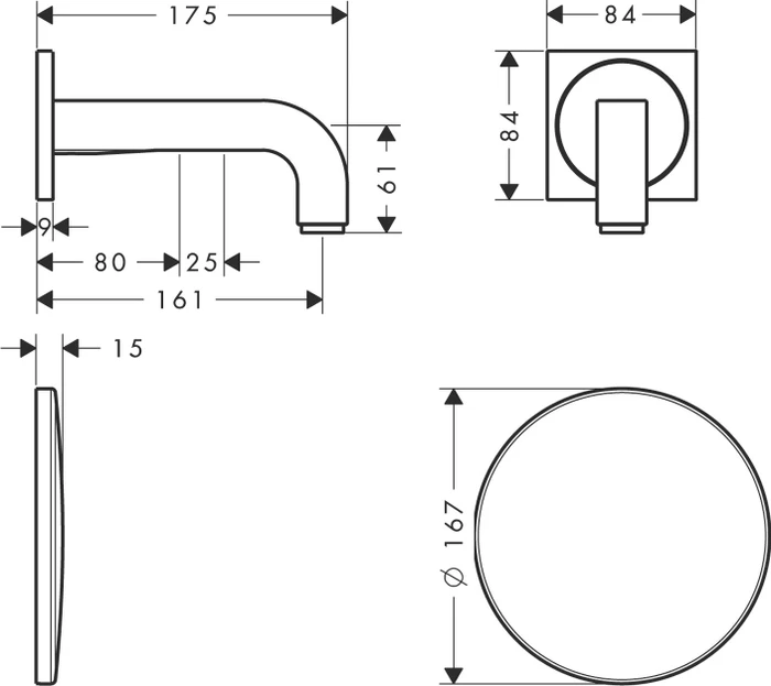 Hansgrohe Axor Citterio Elektronik-Waschtischmischer Unterputz für Wandmontage mit Auslauf 161mm brushed black chrome