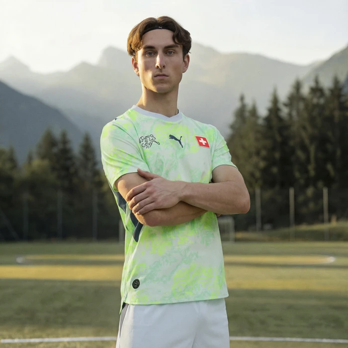 Puma FIFA WM 2026 Schweiz Authentic Auswärtstrikot kurzarm sea glass/dark indigo (Herren)