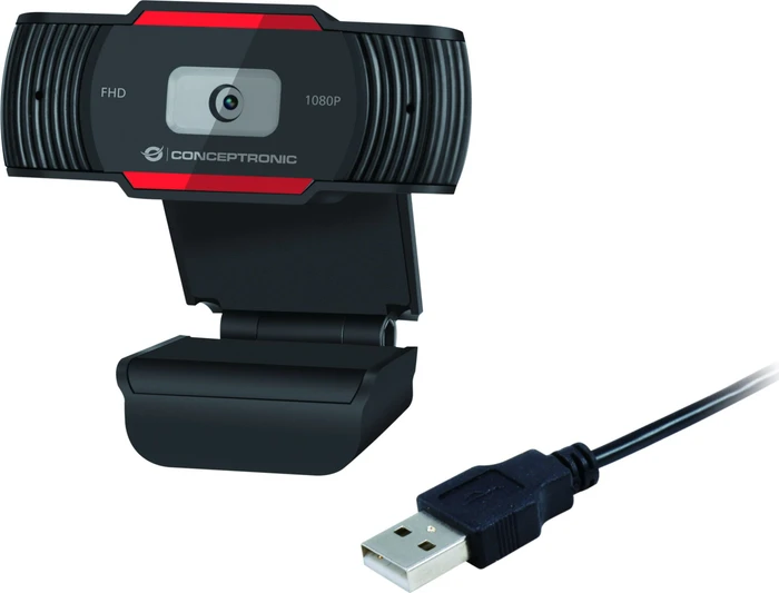 Conceptronic Amdis 1080P Full HD Webcam mit Mikrofon schwarz/rot