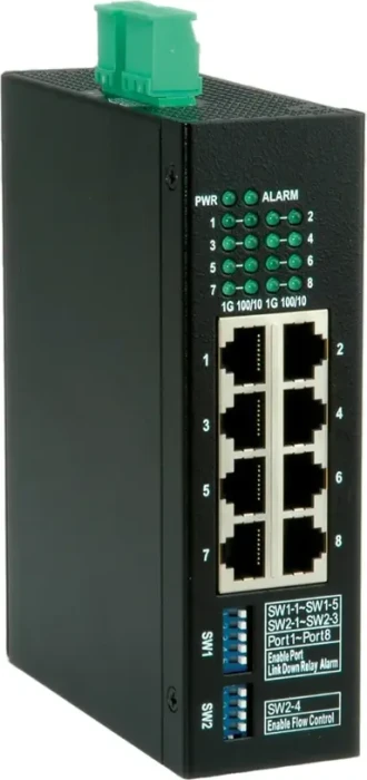 Roline Industrial Railmount Gigabit Switch, 8x RJ-45