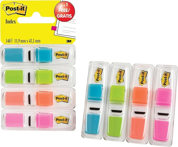 3M Post-it Index Haftindex Mini 683-4, 11.9x43.2mm, glatt, 140 Blatt