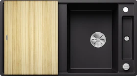 Blanco Axia III 5 S InFino Einbau Becken reversibel mit Ablauffernbedienung schwarz inkl. Holzschneidebrett