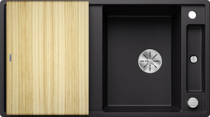 Blanco Axia III 5 S InFino Einbau Becken reversibel mit Ablauffernbedienung schwarz inkl. Holzschneidebrett