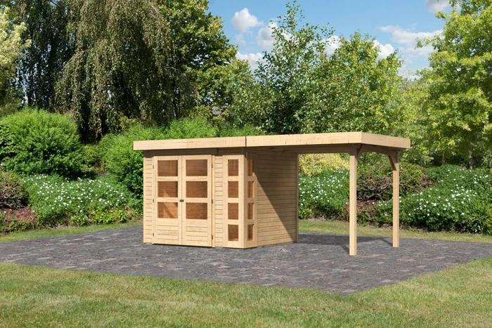 Karibu Kerko 3 Gartenhaus inkl. Anbau 2.4m natur
