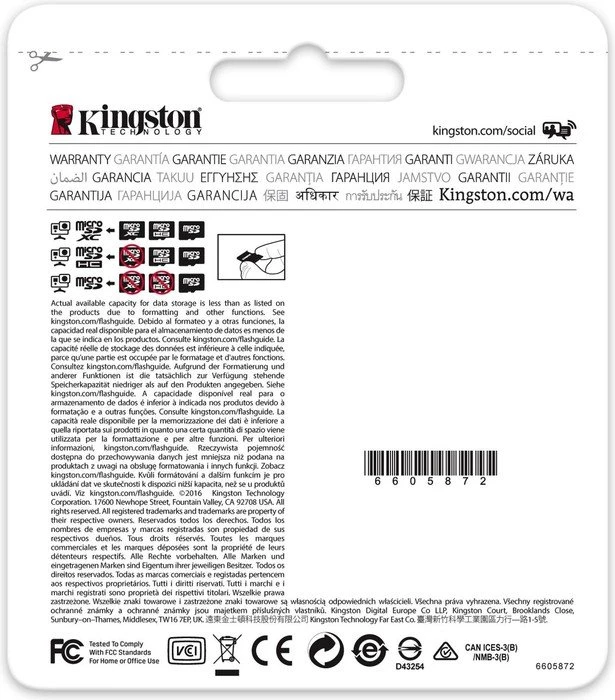 Kingston Action Camera R90/W45 16GB Kit, UHS-I U3, Class 10