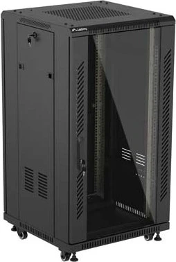 Lanberg 19" Rackschrank 22HE, freistehend, Flat Pack, Glastür, IP20, RAL 9004, 600mm tief