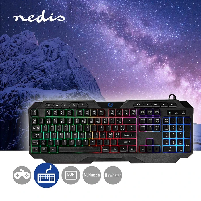 Nedis Gaming Tastatur, LEDs RGB, schwarz, USB, ND