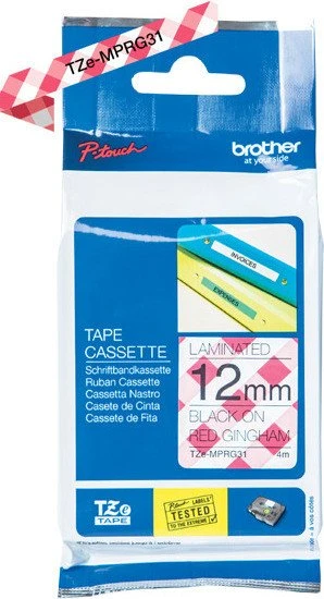 Brother TZe-MPRG31 Beschriftungsband, 12mm, schwarz/rot (Muster)