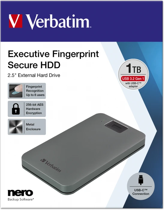 Verbatim Executive Fingerprint Secure, 1TB, USB-C 3.0
