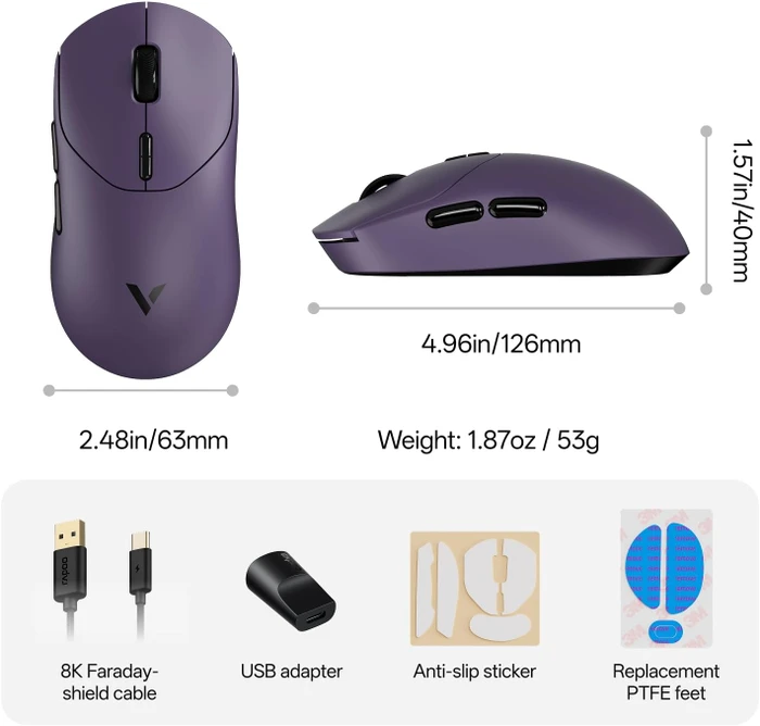 Rapoo VT2 Gen-2 8K Wireless Gaming Mouse violett, USB