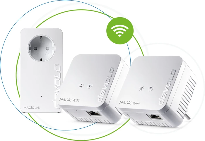 devolo Magic 1 WiFi Mini Multiroom Kit, 2x Powerline/WLAN-Access Point und Powerline-Adapter Set, 3er-Bundle