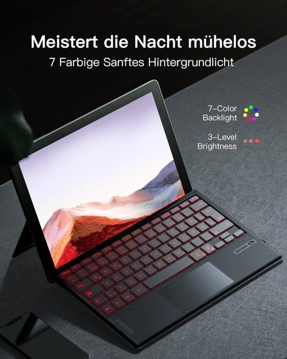 Inateck Bluetooth-Tastatur-Hülle für Surface Pro 7/7+/6/5/4, schwarz, DE