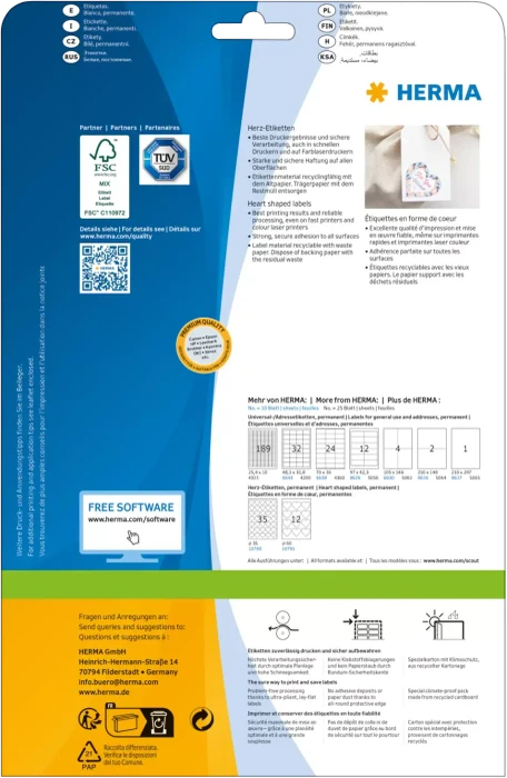 Herma Etiketten Premium Herz rund, 35mm, weiß, matt, 10 Blatt (350 Etiketten)