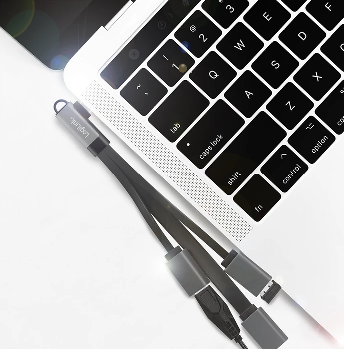 LogiLink Kabelpeitsche USB-Hub, 1x USB-A 3.0, 2x USB-A 2.0, 90° gewinkelt USB-C 3.0 [Stecker]