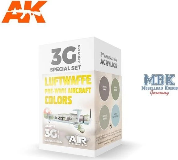 AK-Interactive 3rd Gen Acrylic Colors Luftwaffe Pre-WWII Aircraft Colors Farbset, 4-tlg.