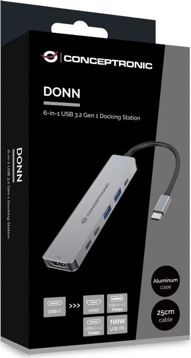Conceptronic DONN33G 6-in-1 Dockingstation, USB-C 3.0 [Stecker]