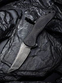 Civivi Synergy3 Flipper Taschenmesser twill carbon fiber/black hand rubbed damscus