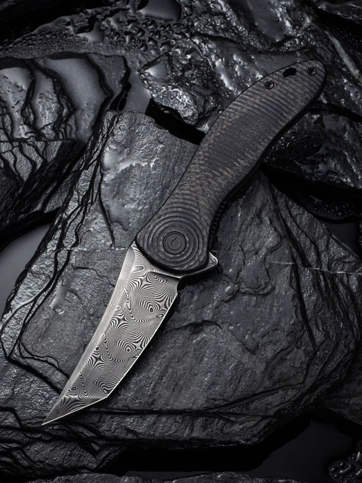 Civivi Synergy3 Flipper Taschenmesser twill carbon fiber/black hand rubbed damscus