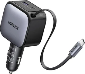 Ugreen Nexode Auto-Ladegerät 90W mit ausziehbarem USB-C-Kabel grau/schwarz