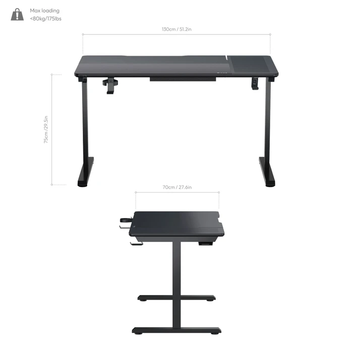 Thunder X3 LAB-X Lite Schreibtisch 130x70cm schwarz/schwarz