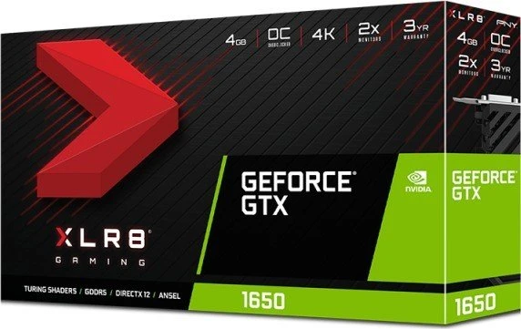 PNY GeForce GTX 1650 XLR8 Gaming OC, 4GB GDDR5, DVI, HDMI