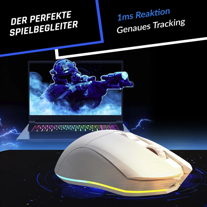 Klim Blaze Rechargeable Wireless Gaming Mouse weiß, USB
