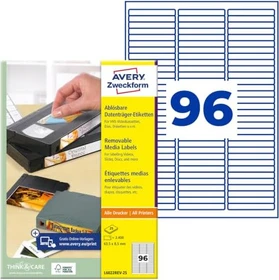 Avery-Zweckform Etiketten für Speichermedien, 63.5x8.5mm, weiß, 25 Blatt (2400 Etiketten)