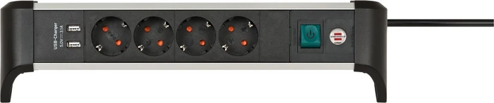 Brennenstuhl Alu-Office-Line Tischsteckdose mit USB-Ladefunktion, 4-fach, 1.8m, schwarz/silber