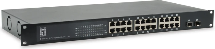 LevelOne GEP Rackmount Gigabit Switch, 24x RJ-45, 2x SFP, 150W PoE+